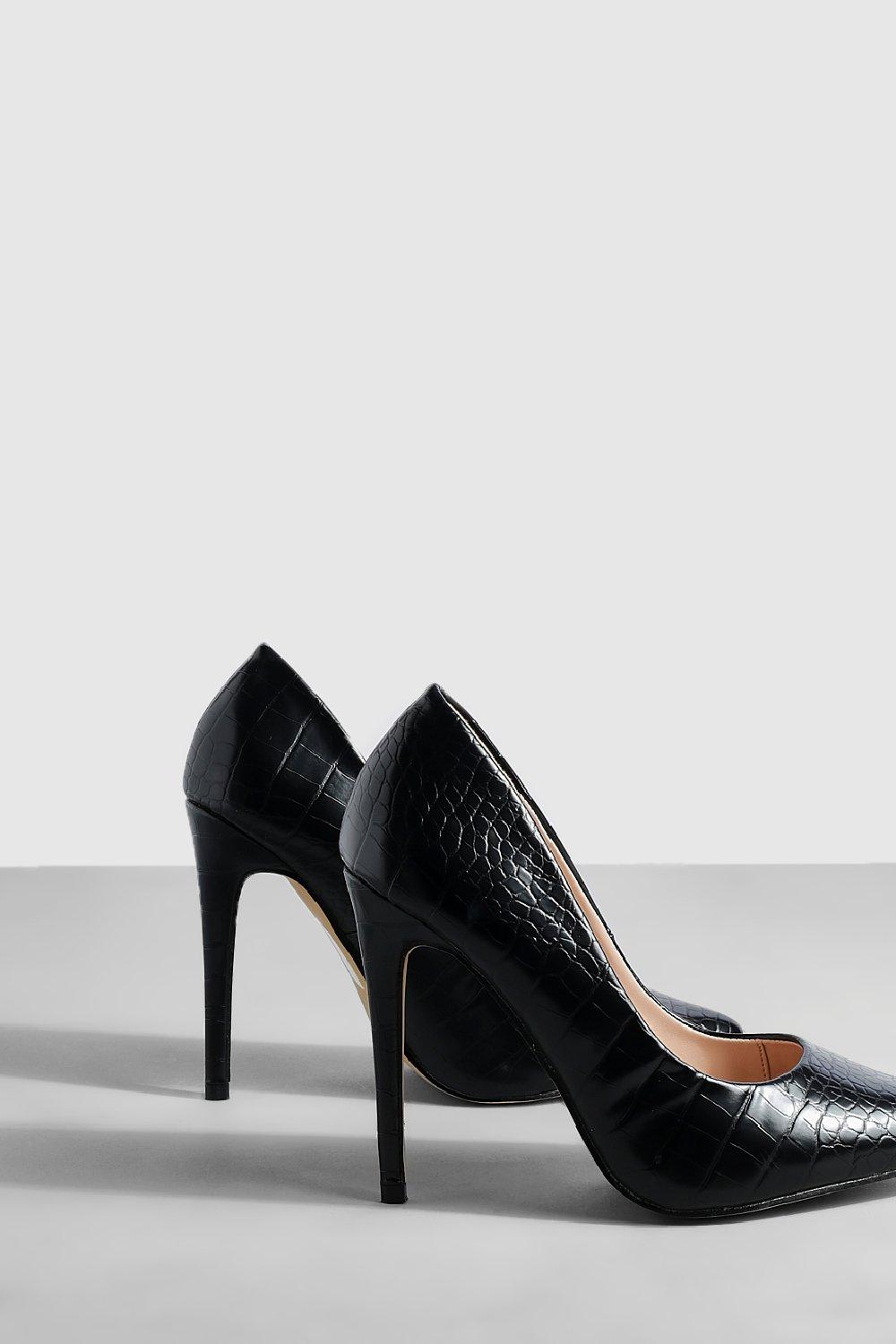 Black croc best sale court shoes